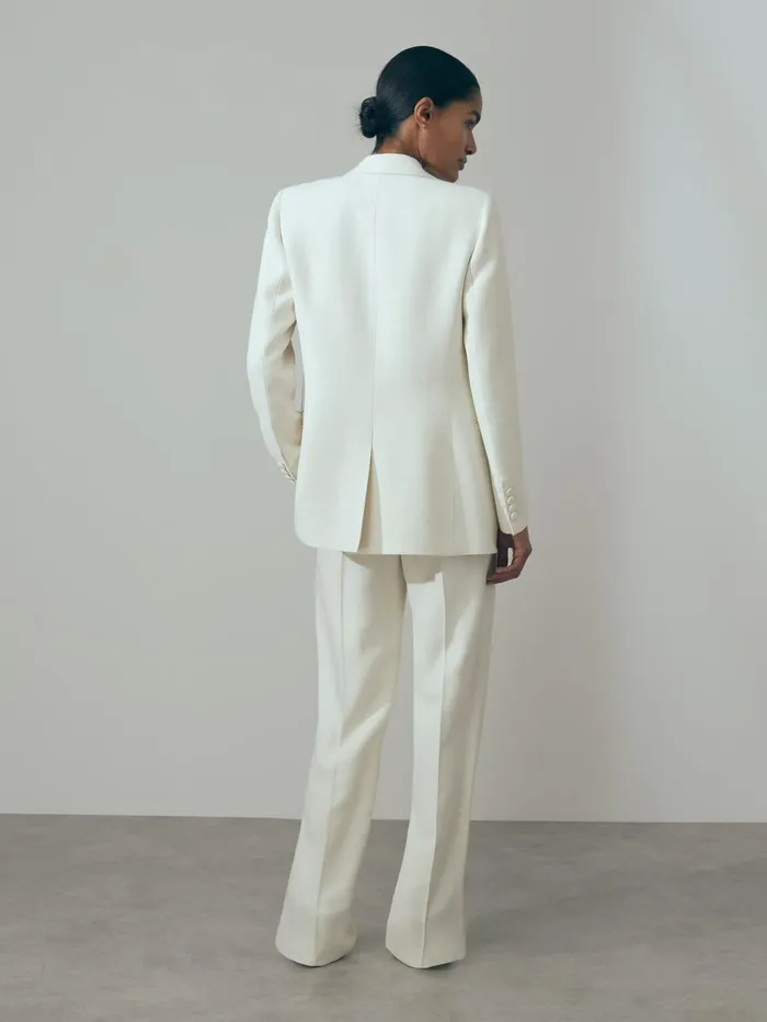 Women Reiss Suits and Tailoring Italian Double Breasted Textured Suit Blazer With Silk White