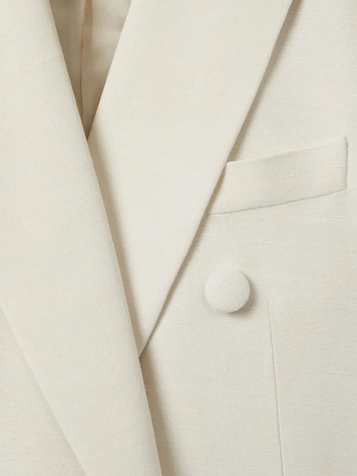 Women Reiss Suits and Tailoring Italian Double Breasted Textured Suit Blazer With Silk White