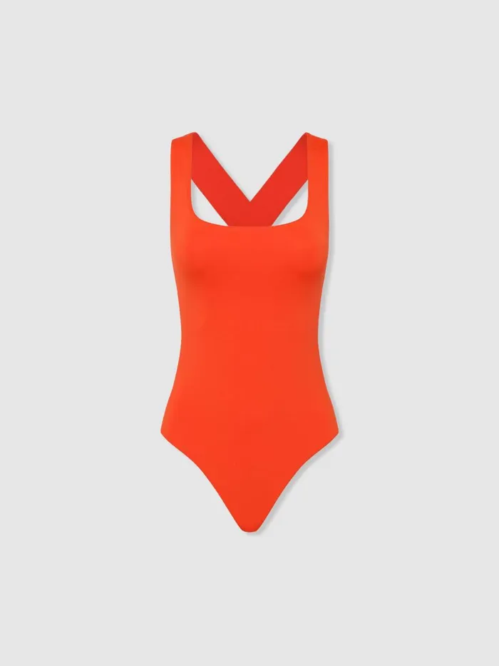 Women Reiss Swimwear Born Square Neck Cross Back Swimsuit Hot Orange