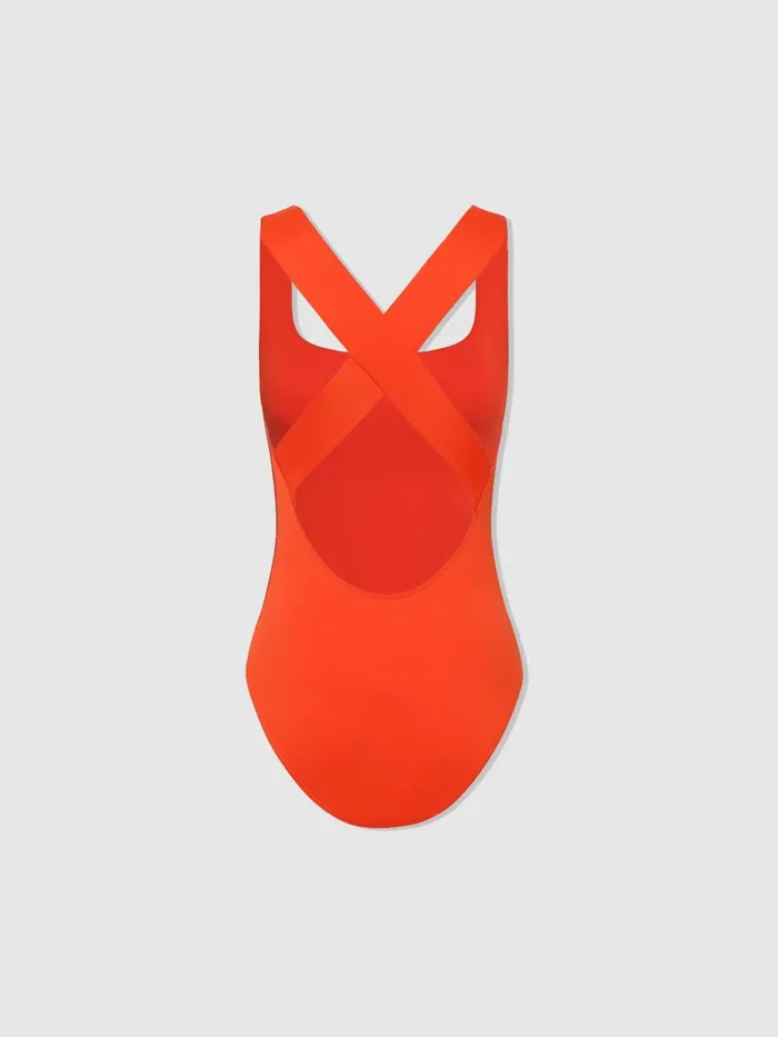 Women Reiss Swimwear Born Square Neck Cross Back Swimsuit Hot Orange
