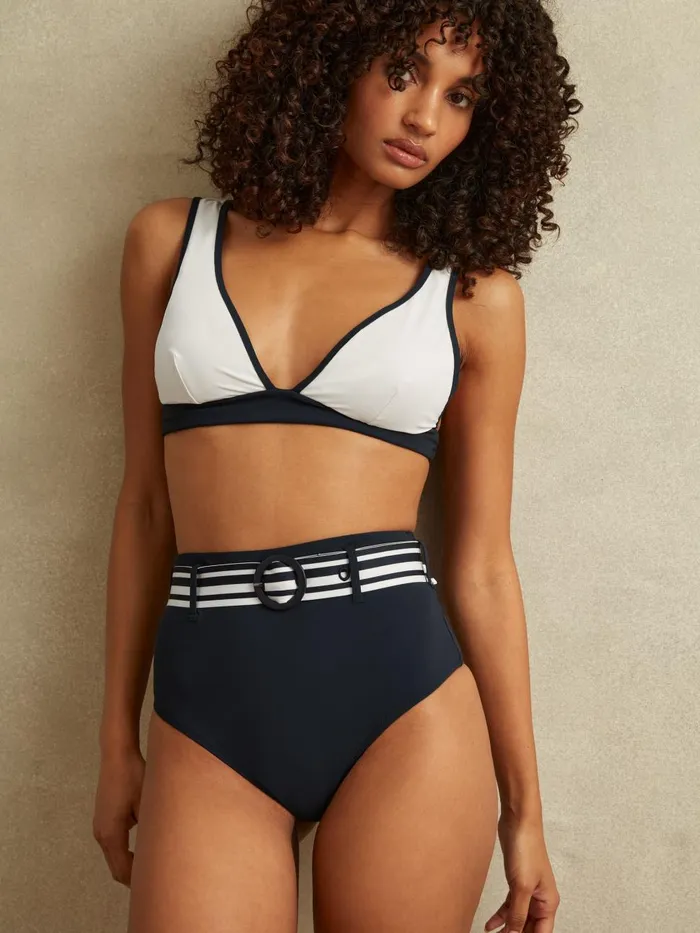 Women Reiss Swimwear Jessica High Rise Belted Bikini Bottoms Navywhite