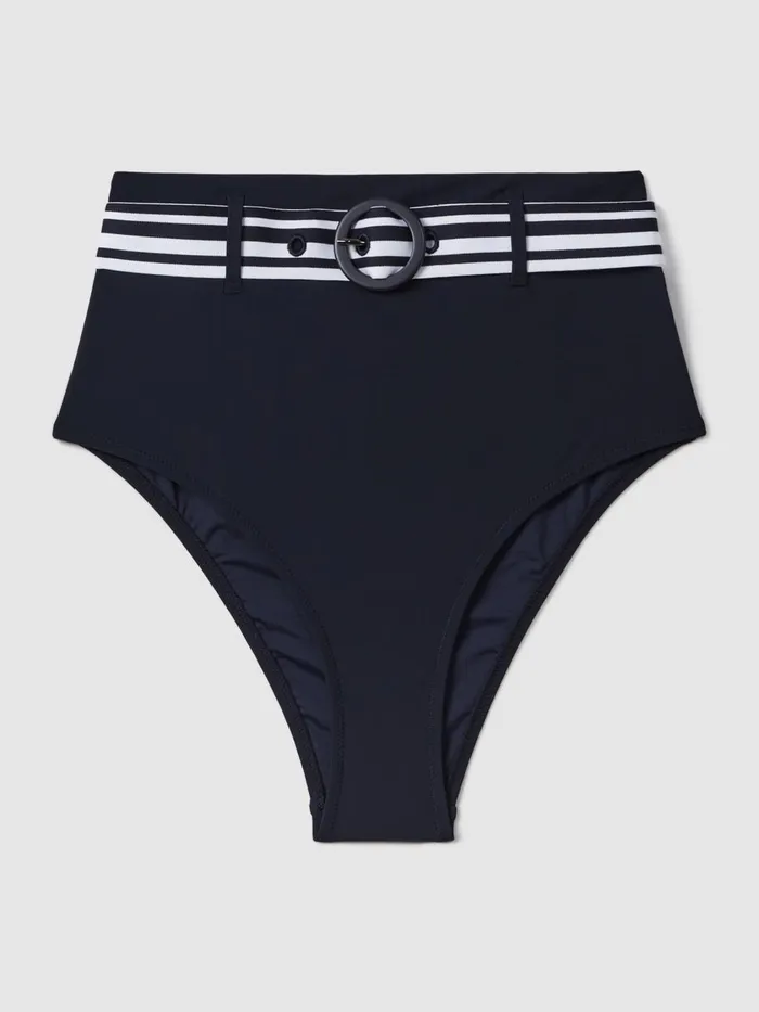 Women Reiss Swimwear Jessica High Rise Belted Bikini Bottoms Navywhite
