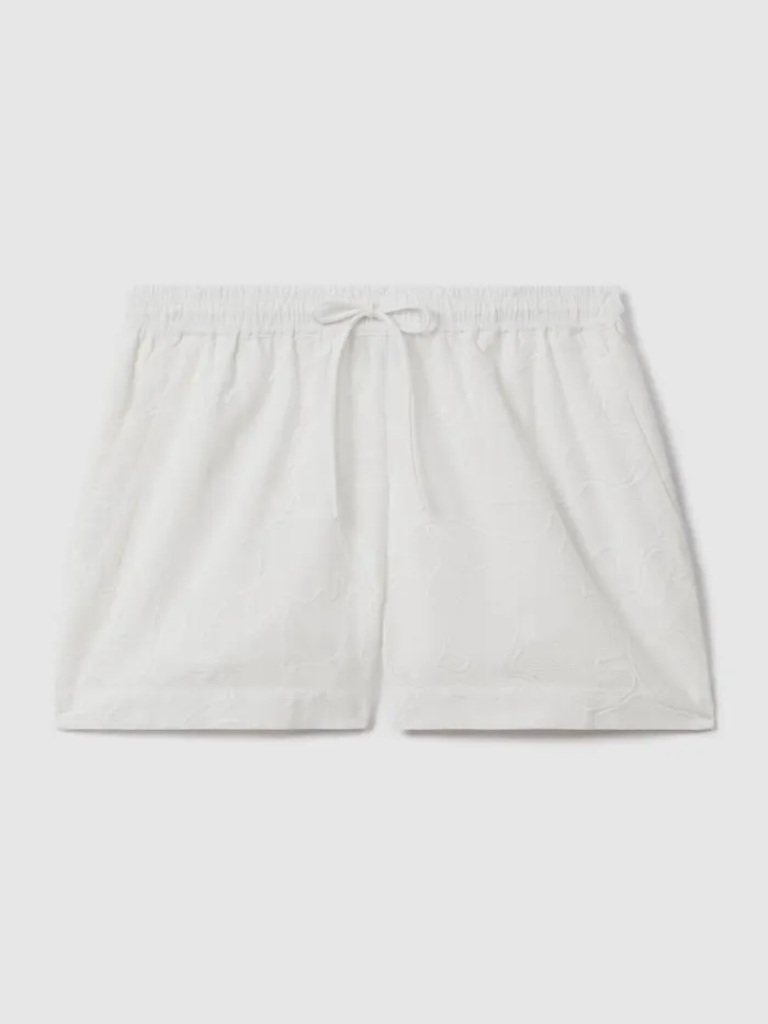 Women Reiss Swimwear Nia Cotton Embroidered Drawstring Shorts White