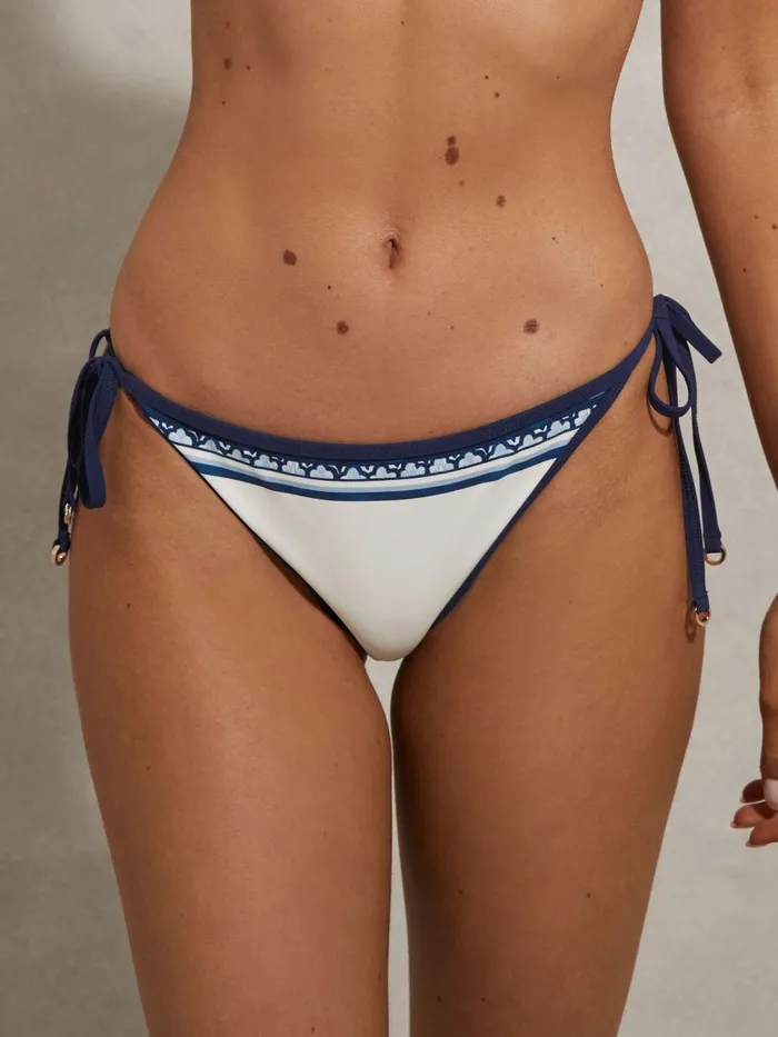 Women Reiss Swimwear Tina Contrast Trim Bikini Bottoms Blue Print