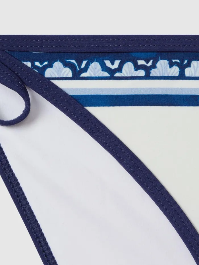 Women Reiss Swimwear Tina Contrast Trim Bikini Bottoms Blue Print