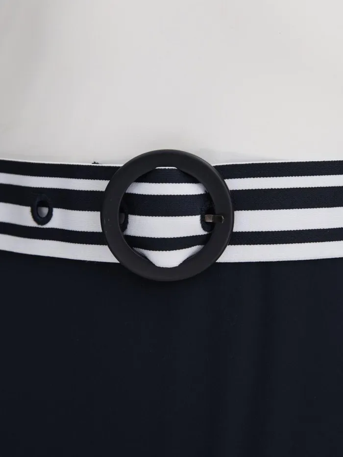 Women Reiss Swimwear Willow Colourblock Belted Swimsuit Whitenavy