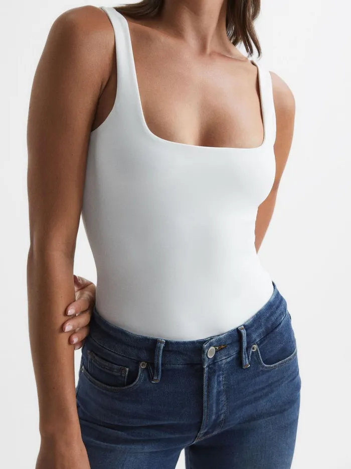 Women Reiss Tops American Good American Square Neck Bodies White