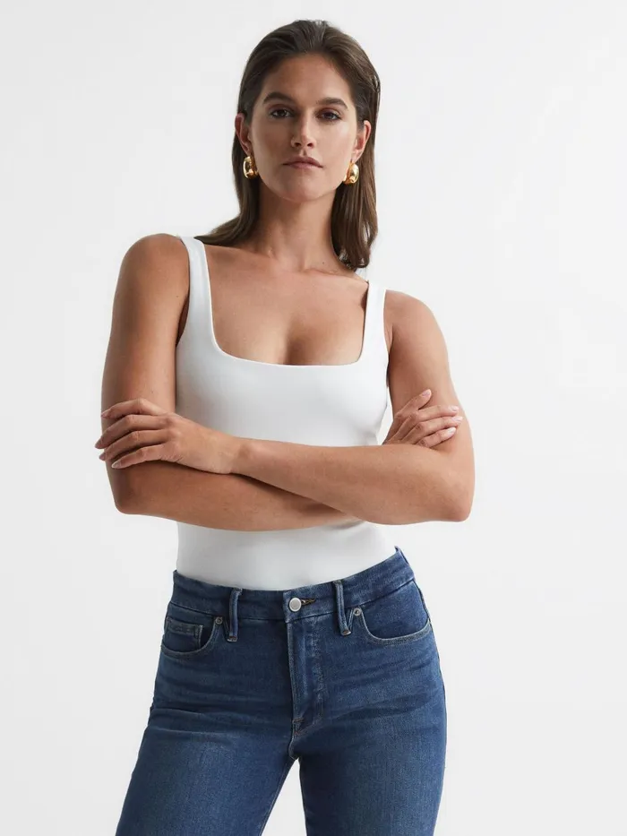 Women Reiss Tops American Good American Square Neck Bodies White