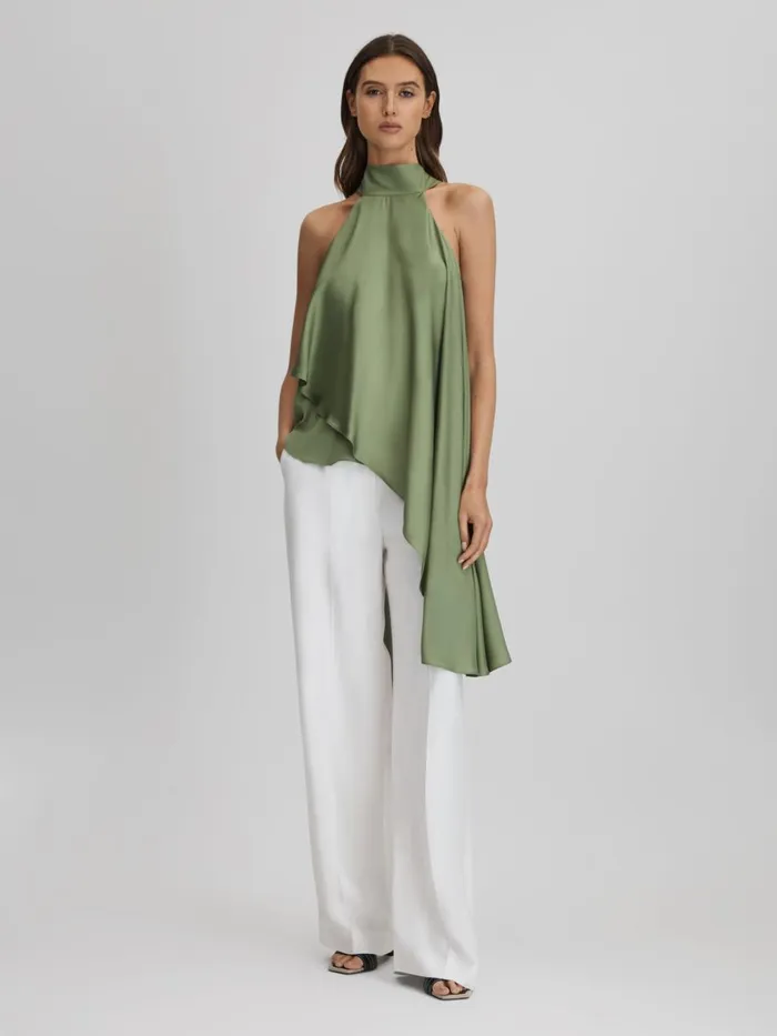 Women Reiss Tops Elsie Asymmetric Draped Blouse Green