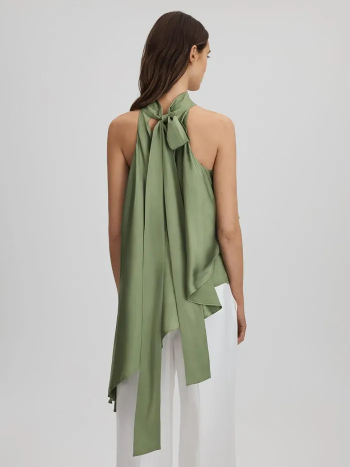 Women Reiss Tops Elsie Asymmetric Draped Blouse Green
