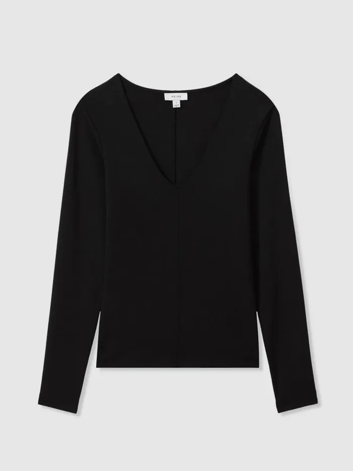 Women Reiss Tops Farrah Modal Blend VNeck Top Black