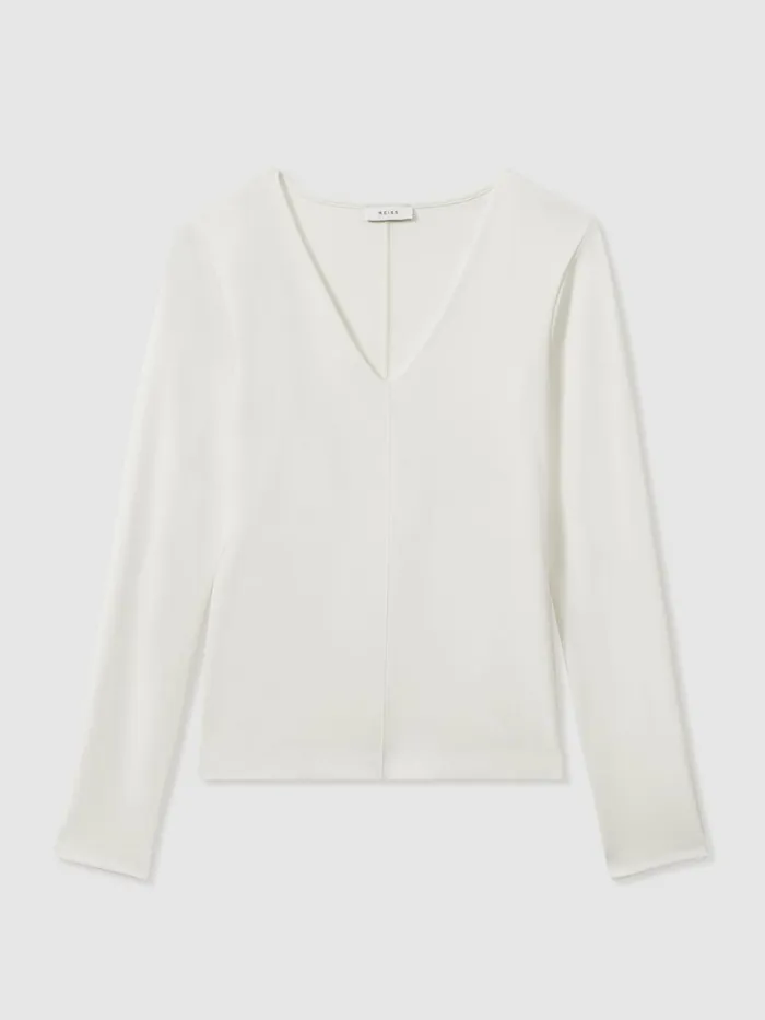 Women Reiss Tops Farrah Modal Blend VNeck Top Ivory