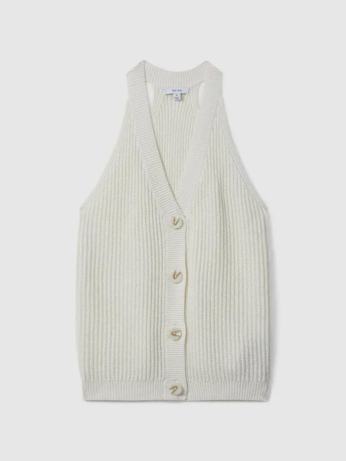 Women Reiss Tops Sinead Knitted Halter Neck Top Ivory