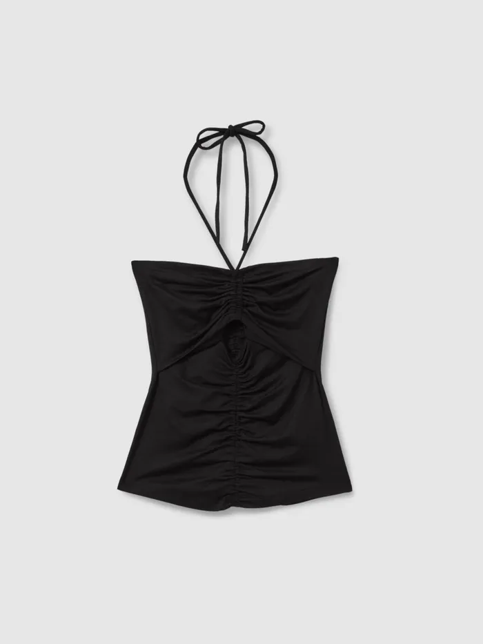Women Reiss Tops Solare Ruched Halterneck Top Black