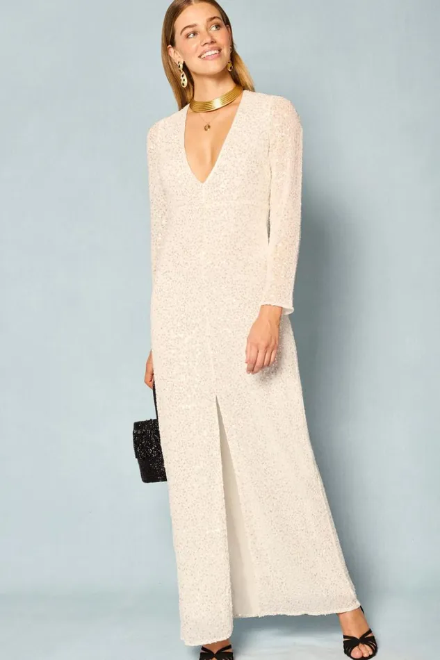 Women RIXO All Bridal Cairo OpenBack Gown Squiggle Embellishment Ivory