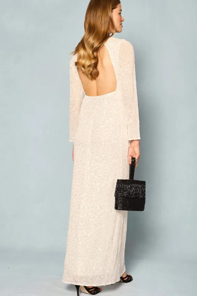 Women RIXO All Bridal Cairo OpenBack Gown Squiggle Embellishment Ivory