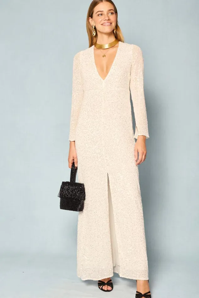 Women RIXO All Bridal Cairo OpenBack Gown Squiggle Embellishment Ivory