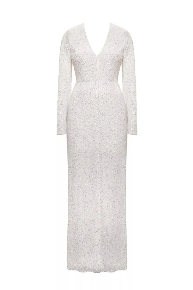 Women RIXO All Bridal Cairo OpenBack Gown Squiggle Embellishment Ivory
