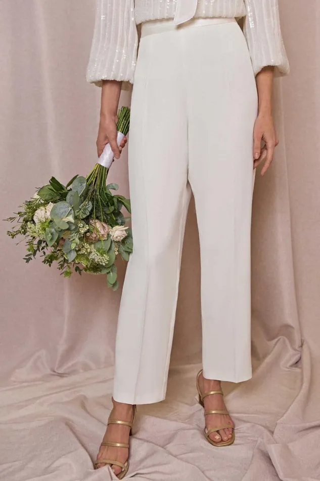 Women RIXO All Bridal Keeley Silk Trousers Ivory
