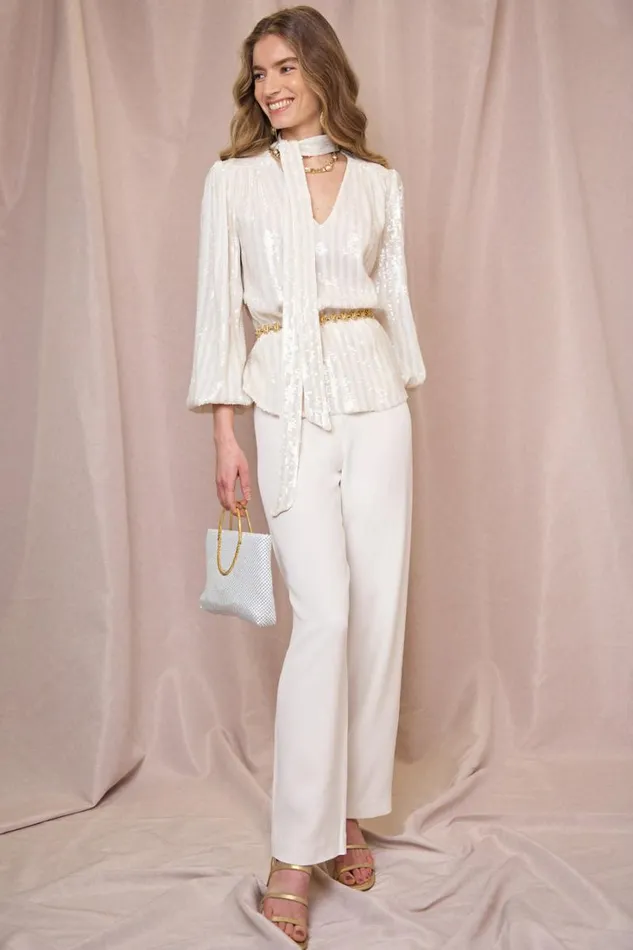 Women RIXO All Bridal Keeley Silk Trousers Ivory