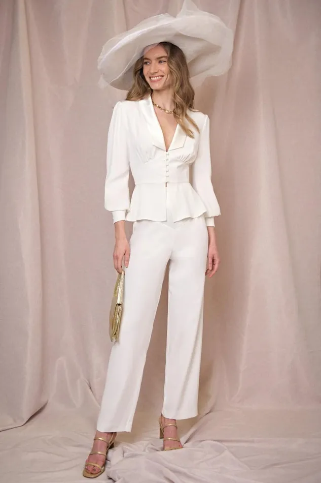 Women RIXO All Bridal Keeley Silk Trousers Ivory