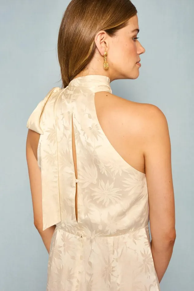 Women RIXO All Bridal Valerie Silk Midi Dress Daisy Jacquard Champagne