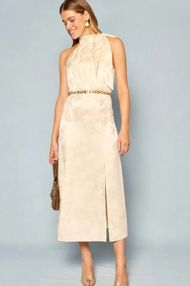 Women RIXO All Bridal Valerie Silk Midi Dress Daisy Jacquard Champagne