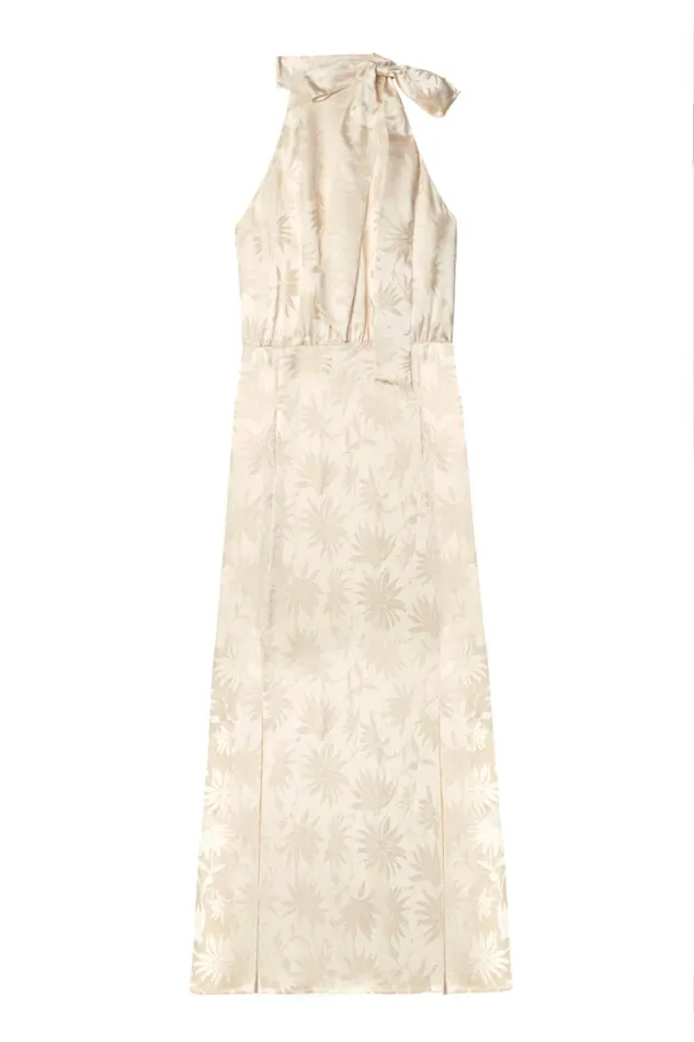 Women RIXO All Bridal Valerie Silk Midi Dress Daisy Jacquard Champagne