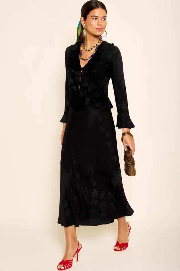 Women RIXO All Clothing Amaya Jacquard Top Daisy Jacquard Black
