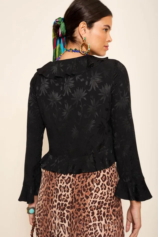 Women RIXO All Clothing Amaya Jacquard Top Daisy Jacquard Black