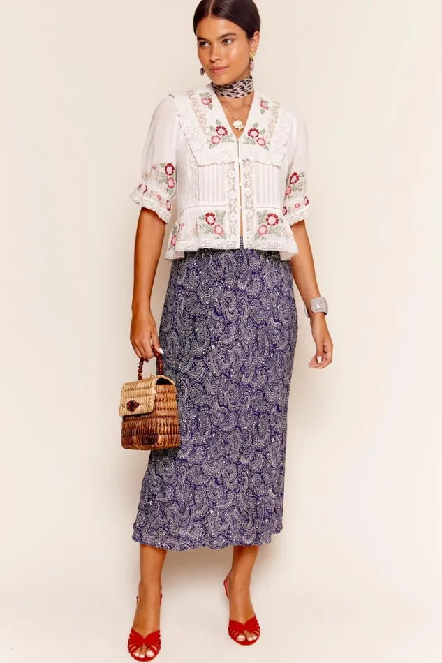 Women RIXO All Clothing Ardith Midi Skirt Sienna Paisley Blue