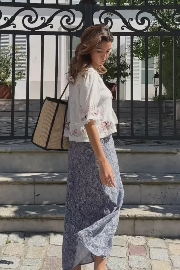 Women RIXO All Clothing Ardith Midi Skirt Sienna Paisley Blue
