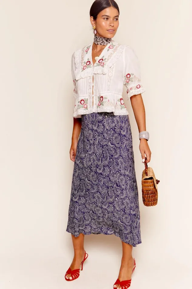 Women RIXO All Clothing Ardith Midi Skirt Sienna Paisley Blue