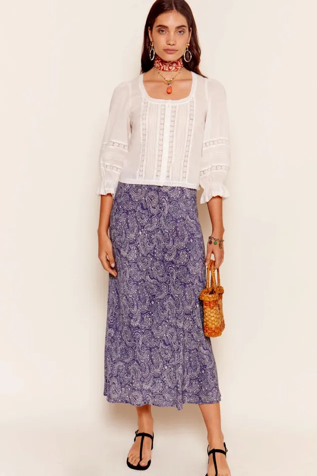 Women RIXO All Clothing Ardith Midi Skirt Sienna Paisley Blue