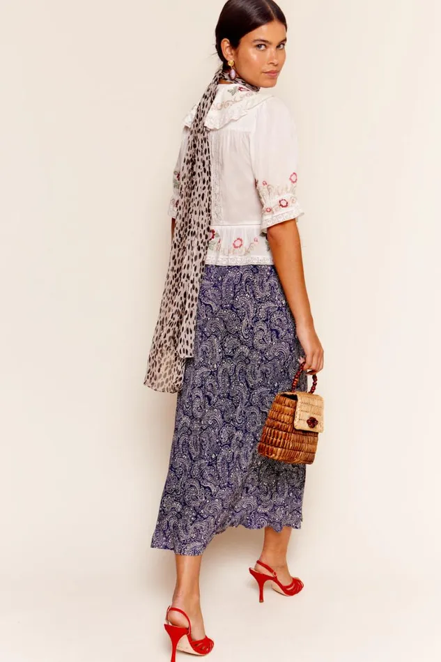 Women RIXO All Clothing Ardith Midi Skirt Sienna Paisley Blue