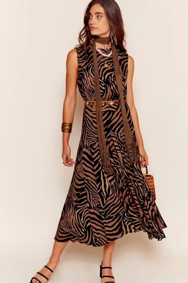 Women RIXO All Clothing Coralie Midi Dress Tiger Patchwork Black
