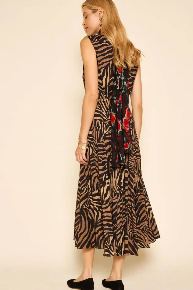 Women RIXO All Clothing Coralie Midi Dress Tiger Patchwork Black