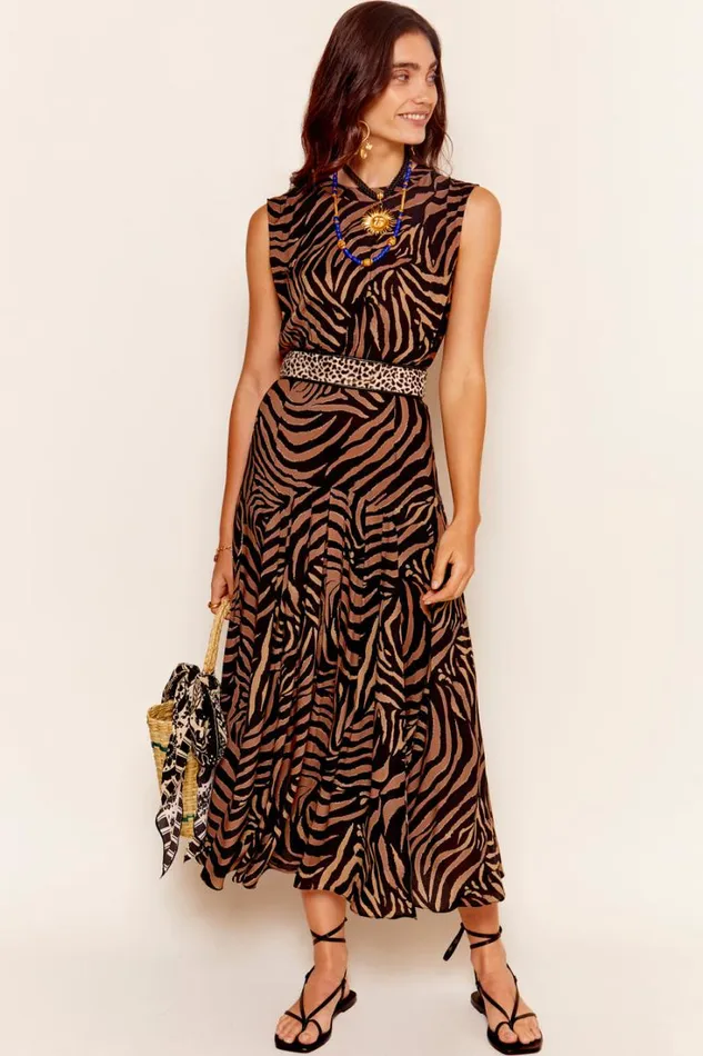 Women RIXO All Clothing Coralie Midi Dress Tiger Patchwork Black
