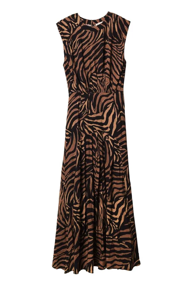 Women RIXO All Clothing Coralie Midi Dress Tiger Patchwork Black