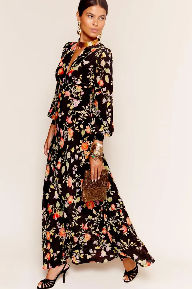 Women RIXO All Clothing Emory Silk Gown Waterblossom Noir