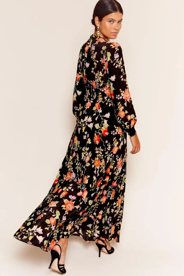 Women RIXO All Clothing Emory Silk Gown Waterblossom Noir
