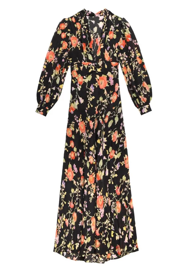 Women RIXO All Clothing Emory Silk Gown Waterblossom Noir