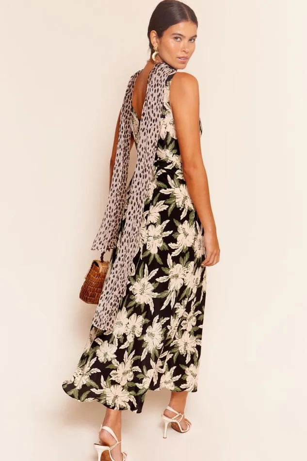 Women RIXO All Clothing Lauriane Silk Midi Dress Hibiscus Black