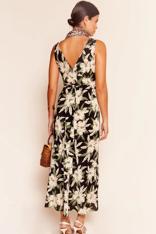 Women RIXO All Clothing Lauriane Silk Midi Dress Hibiscus Black