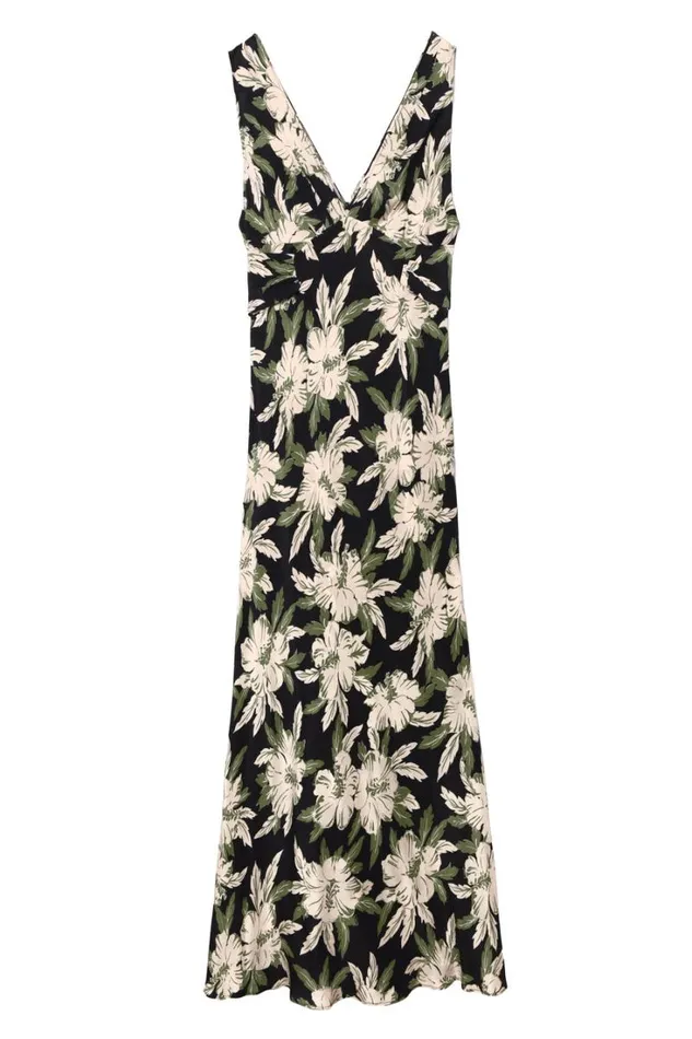 Women RIXO All Clothing Lauriane Silk Midi Dress Hibiscus Black