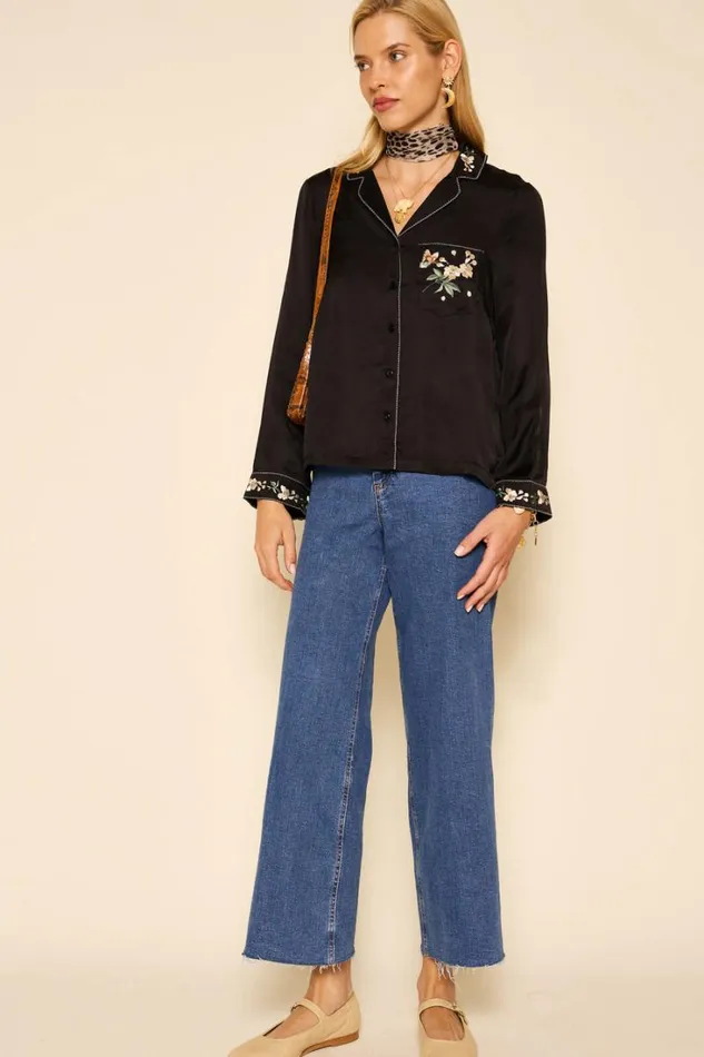 Women RIXO All Clothing Mollie Satin Shirt Blossom Embroidery Pink