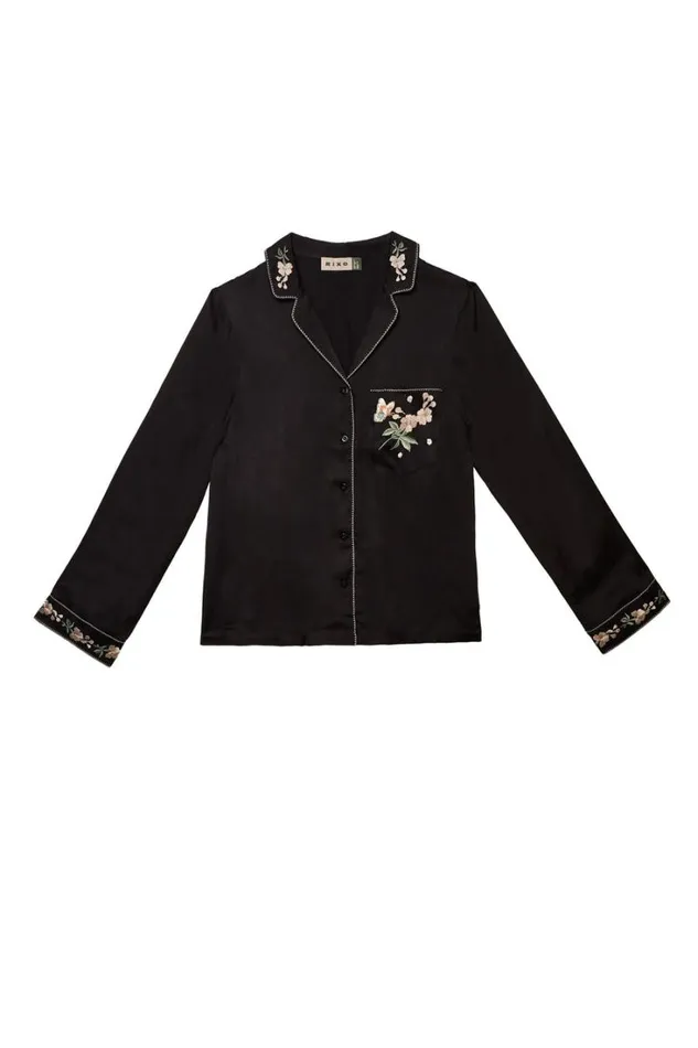Women RIXO All Clothing Mollie Satin Shirt Blossom Embroidery Pink