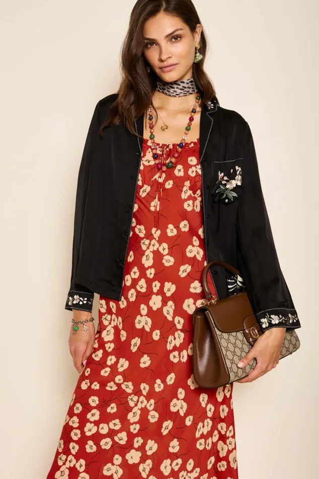 Women RIXO All Clothing Mollie Satin Shirt Blossom Embroidery Pink