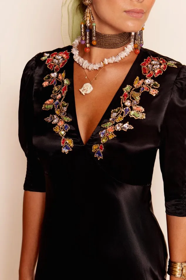 Women RIXO All Clothing Zadie Midi Dress Waterblossom Embellishment Black