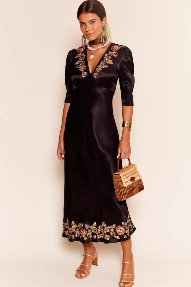 Women RIXO All Clothing Zadie Midi Dress Waterblossom Embellishment Black